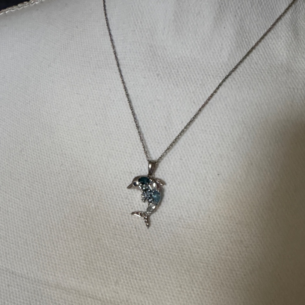 Kay Jewelers Silver and Blue Dolphin Necklace